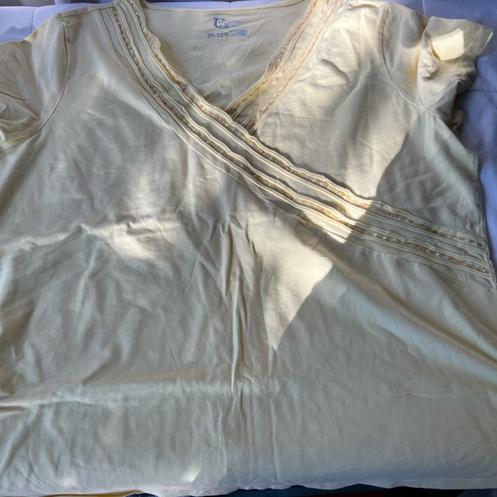Classic Elements Beige V-Neck Sequin embellished Cotton Short Sleeve Tee